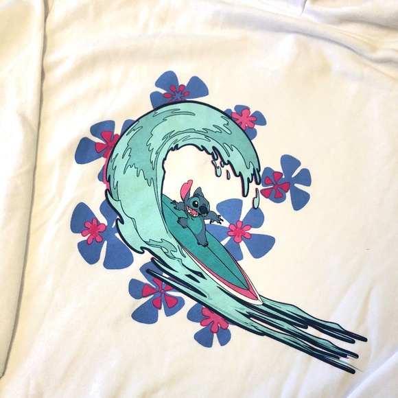 Disney Parks Surfing Stitch Hoodie Pullover Sweatshirt White - NEW - Picture 5 of 5